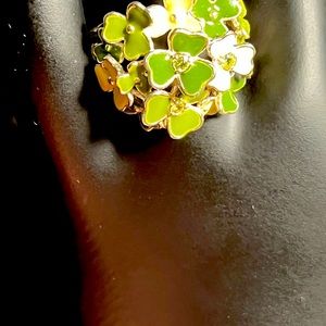 Vintage 3 Leaf Enamel Clover Cluster Sterling Silver Ring Stamped 925 IRELAND!